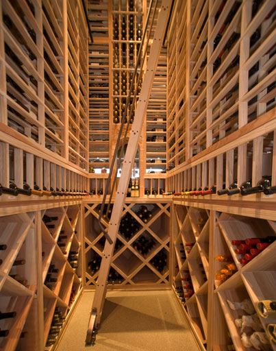 Wooden Wine Cellar Ladder with Metal Handrails