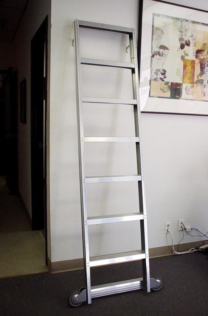 Chrome plated metal hook ladder with contemporary wheels