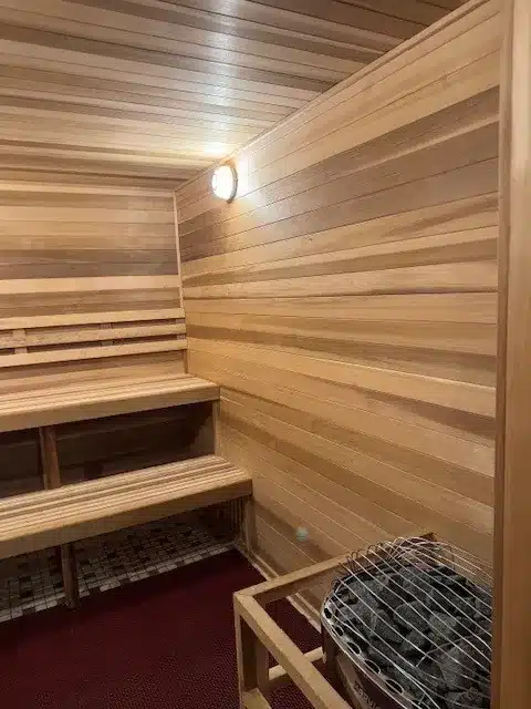 Western Red Cedar benches and Harvia heater in the Richmond commercial sauna
