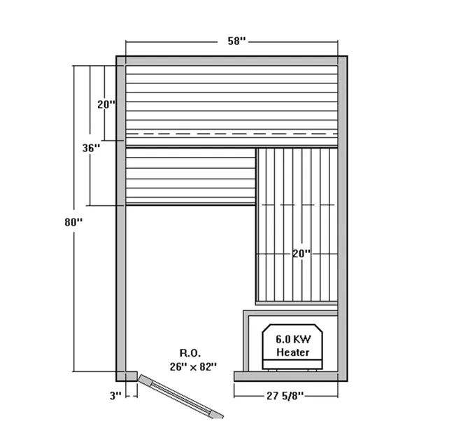 Layout plan for a compact two- to three-person custom sauna
