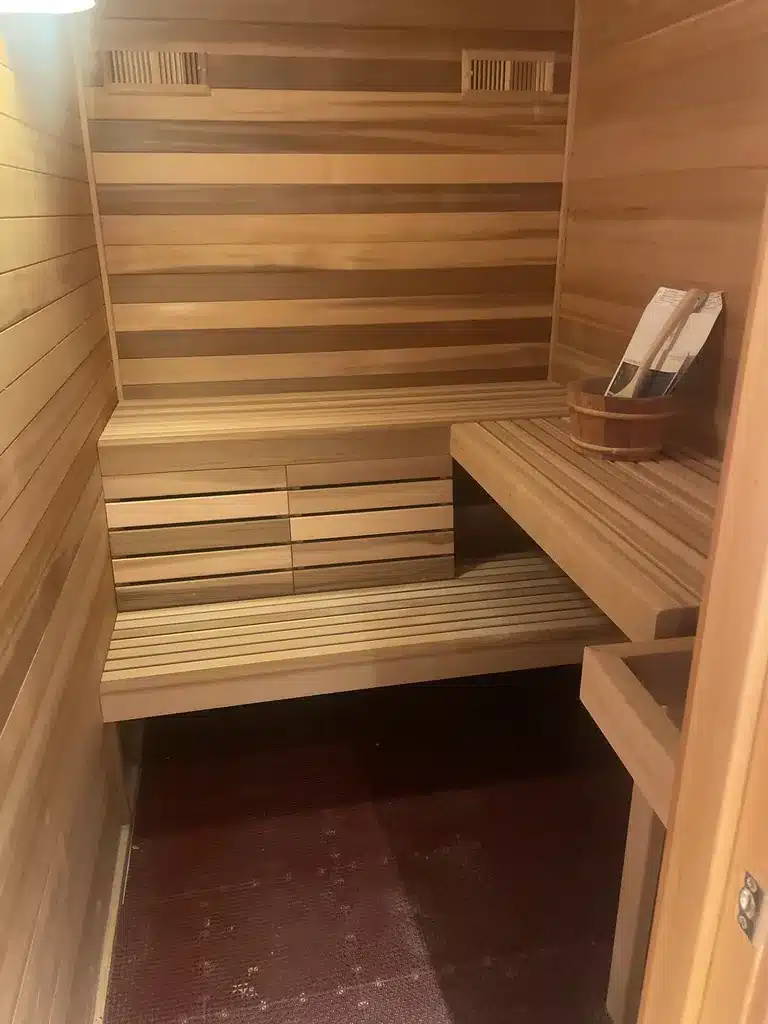 Western Red Cedar bench seating in the small Richmond home sauna