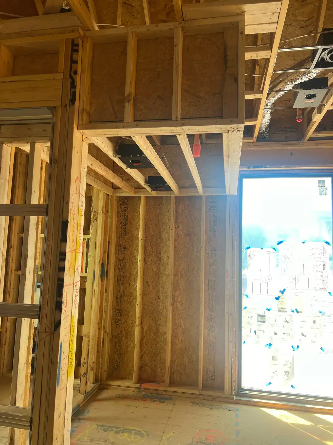 Rough opening and wall framing for the Owings Mills custom sauna