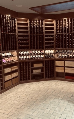 Custom corner wood racking allows for lots of storage options.