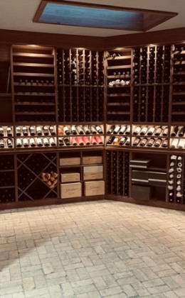 This cellar features multiple styles of racking, allowing for a large capacity and beautiful displays.