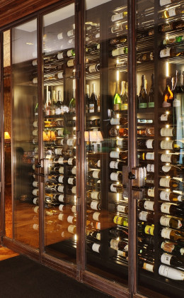 Glass doors protect the wines while allowing maximum visibility.