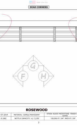 Overhead View of Custom Wine Cellar Design Sections F, G, and H