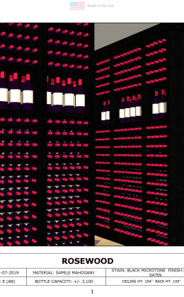 Digital Rendering of Rosewood Hotel Custom Wine Racking Section 2